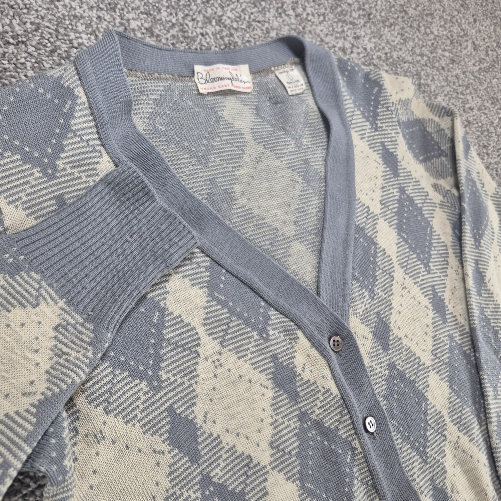 Bloomingdale's Blue and Cream Argyle Knit Cardigan